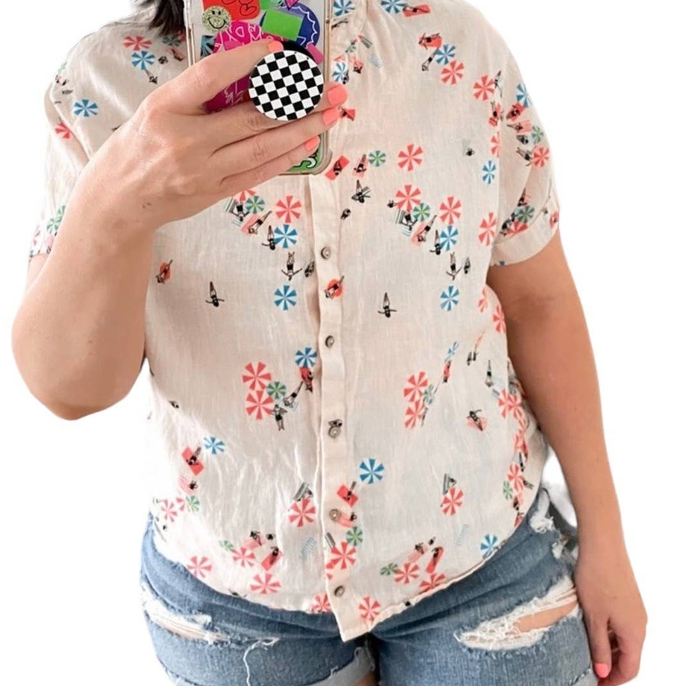 Cynthia Rowley Linen Summer Print Blouse